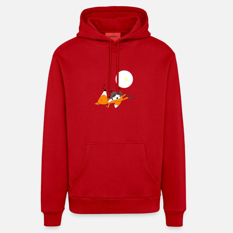 Fox et le raton laveur sommeil - Sweat à capuche bio décontracté fabriqué en UE - rouge