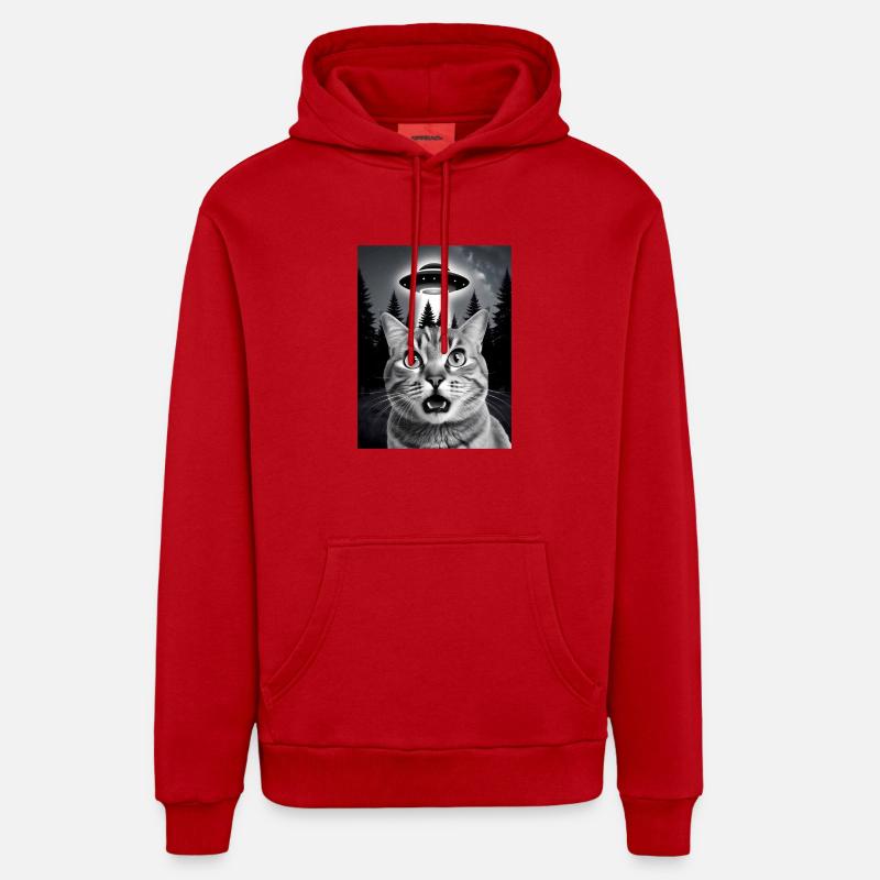 Selfie von einer Katze mit Ufo Organic Relaxed Hoodie Made in EU