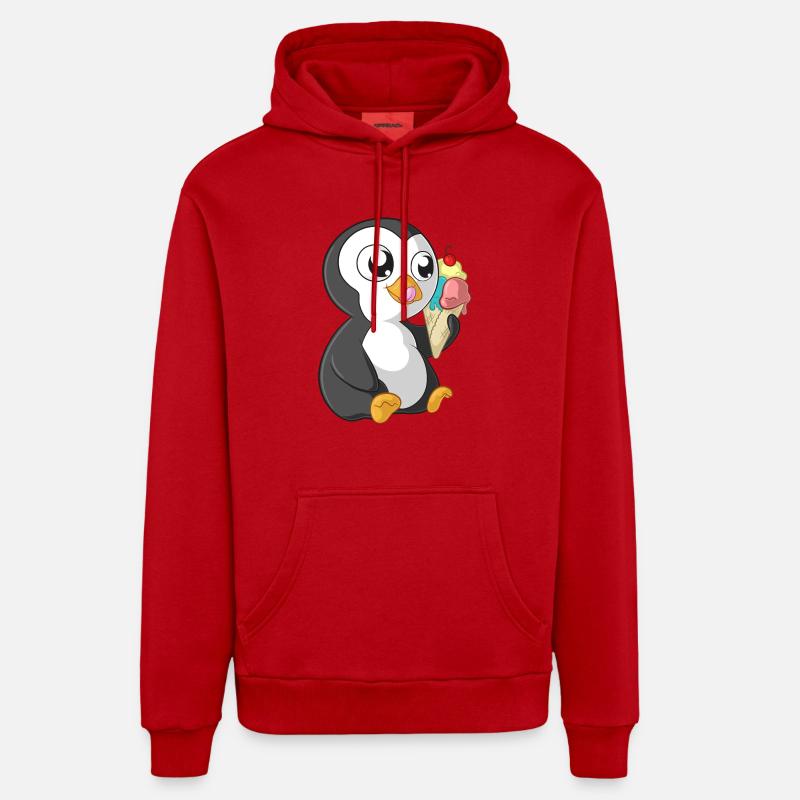 Pingouin de dessin animé d'été - Sweat à capuche bio décontracté fabriqué en UE - rouge