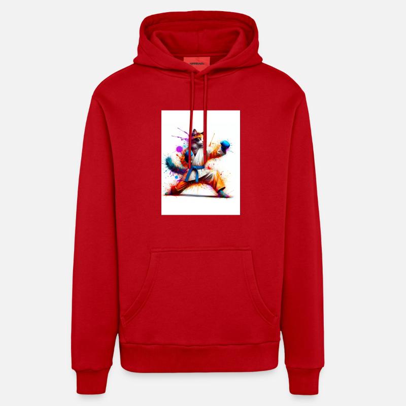 Boxe féline - Sweat à capuche bio décontracté fabriqué en UE - rouge