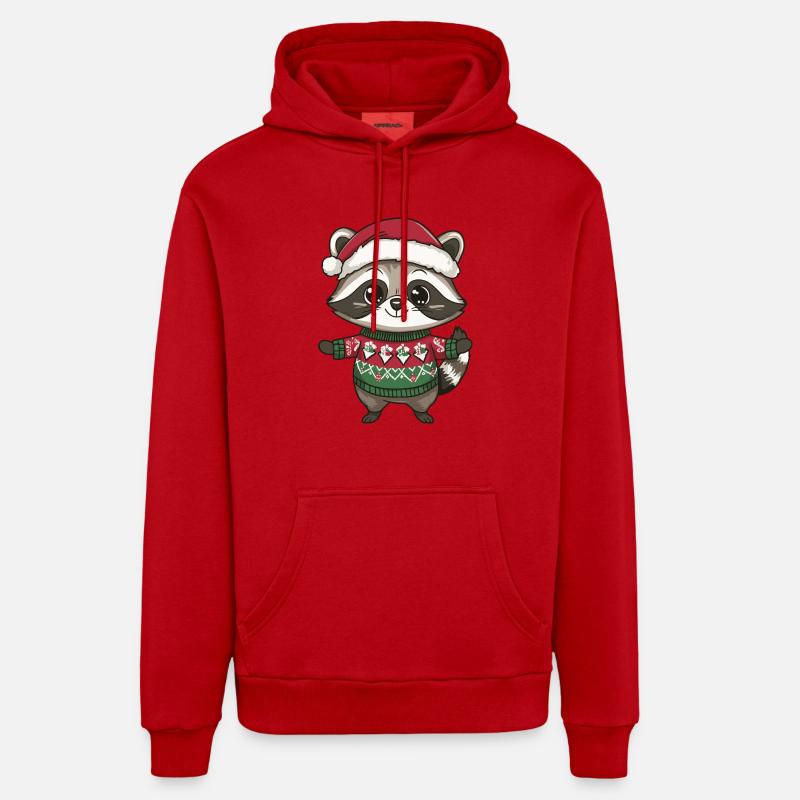 Noël du raton laveur - Sweat à capuche bio décontracté fabriqué en UE - rouge