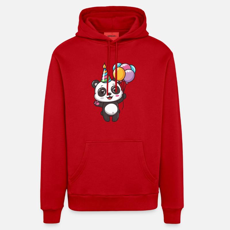 Panda Anniversaire Bande Dessinée Mignon - Sweat à capuche bio décontracté fabriqué en UE - rouge