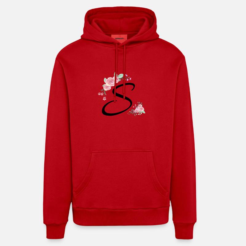 Lettre s fleurs - Sweat à capuche bio décontracté fabriqué en UE - rouge