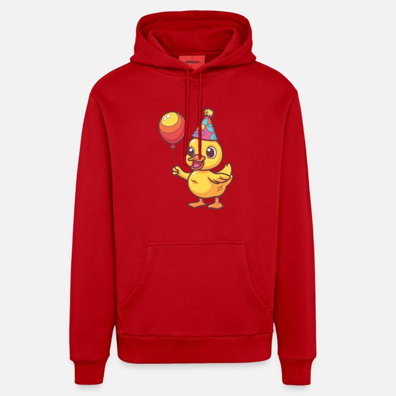 Bande dessinée d’anniversaire de canard - Sweat à capuche bio décontracté fabriqué en UE - rouge