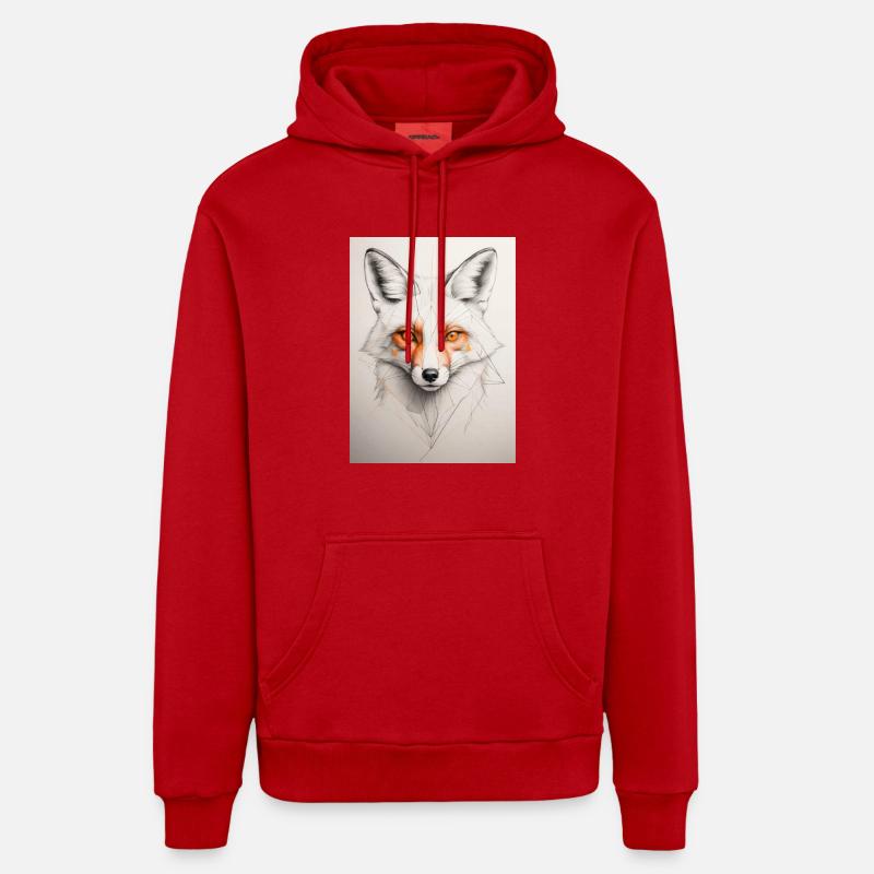 Renard géométrique - Sweat à capuche bio décontracté fabriqué en UE - rouge