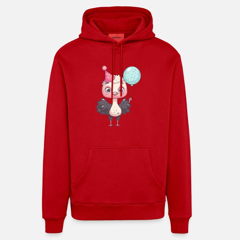 Bande dessinée d’anniversaire d’autruche - Sweat à capuche bio décontracté fabriqué en UE - rouge