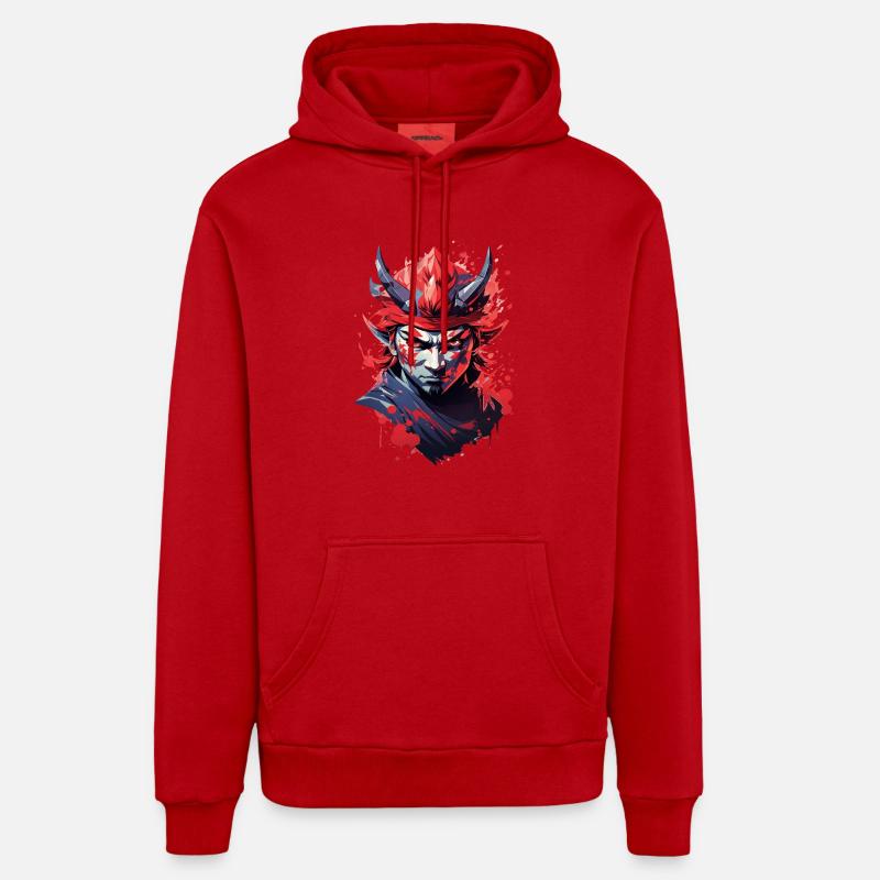 Oni - Conception de démon japonais - Sweat à capuche bio décontracté fabriqué en UE - rouge