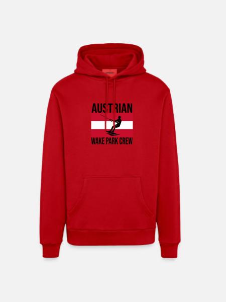 Austrian Wake Crew Wakeboard Shirt - Organic Relaxed Hoodie Made in EU - red