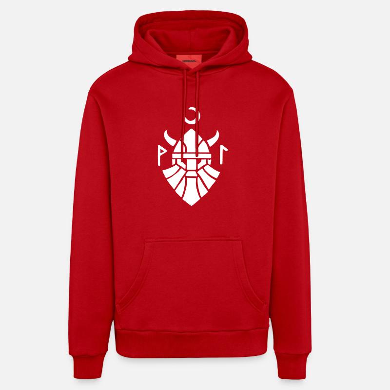 Symbole blanc du guerrier viking - Sweat à capuche bio décontracté fabriqué en UE - rouge