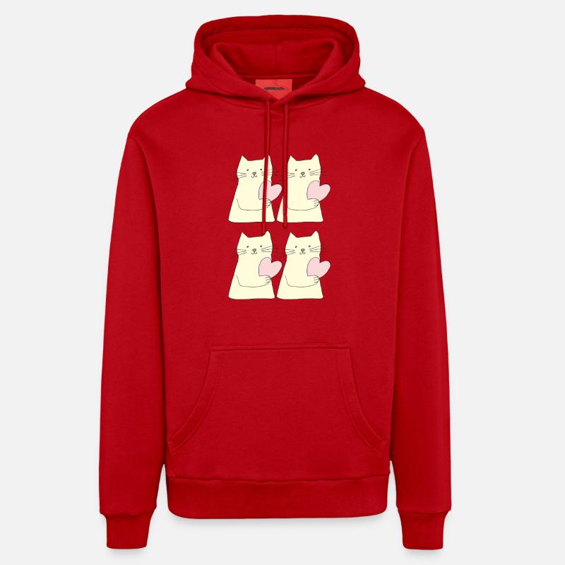 Chat 4 fois coeur - Sweat à capuche bio décontracté fabriqué en UE - rouge