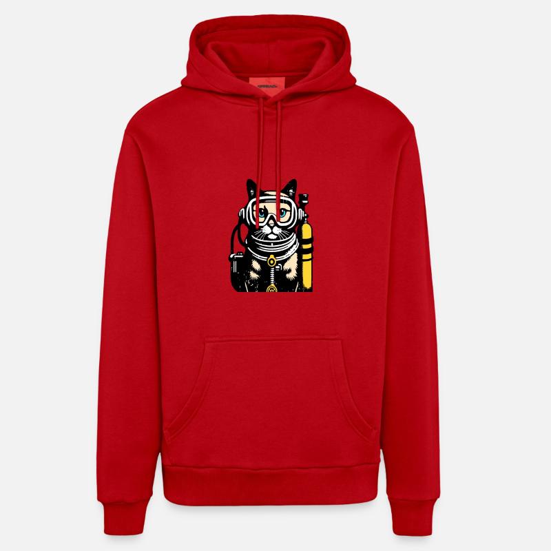 Plongée Cat Diver - Sweat à capuche bio décontracté fabriqué en UE - rouge
