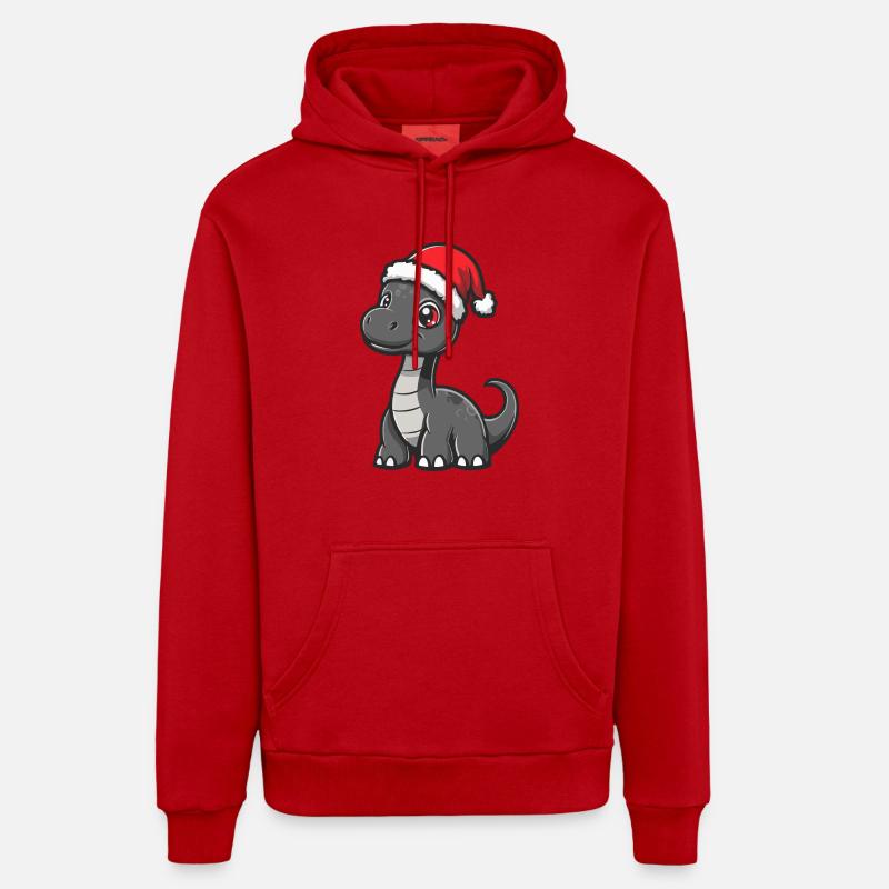 Dinosaure Brontosaure Noël Mignon - Sweat à capuche bio décontracté fabriqué en UE - rouge