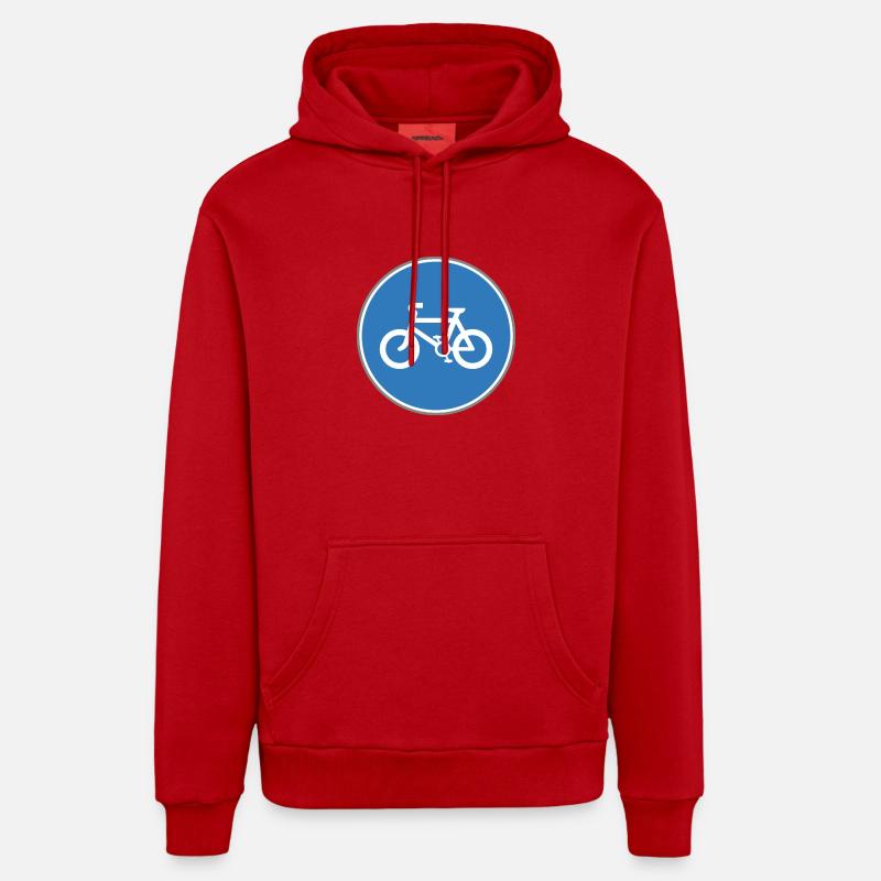Route bleue signe de bicyclette - Sweat à capuche bio décontracté fabriqué en UE - rouge