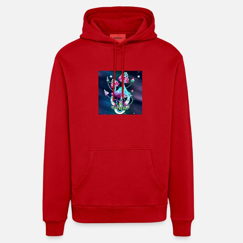 Champignons magiques Art spatial - Sweat à capuche bio décontracté fabriqué en UE - rouge