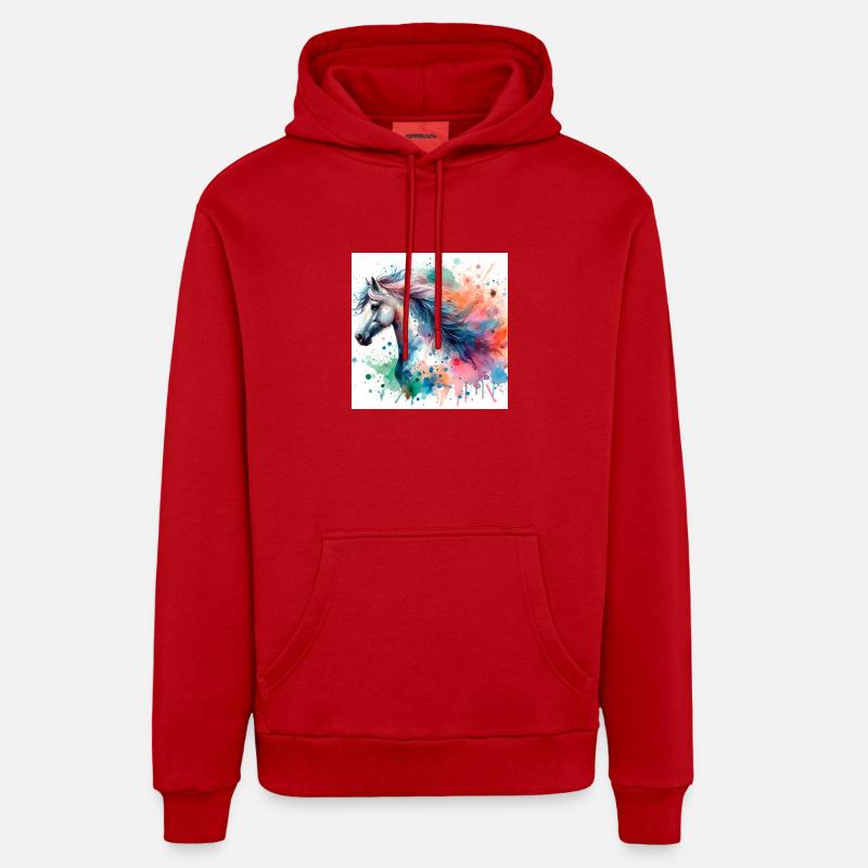 Cheval à l’aquarelle - Sweat à capuche bio décontracté fabriqué en UE - rouge