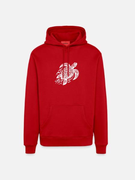 Powerful Pacific Turtle Meets Tribal - Organic Relaxed Hoodie Made in EU - red
