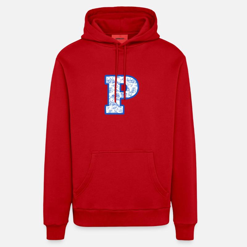 Lettre p chinoiserie bleu - Sweat à capuche bio décontracté fabriqué en UE - rouge