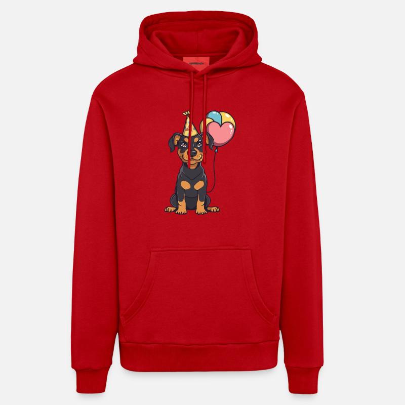 Doberman chien anniversaire bébé - Sweat à capuche bio décontracté fabriqué en UE - rouge