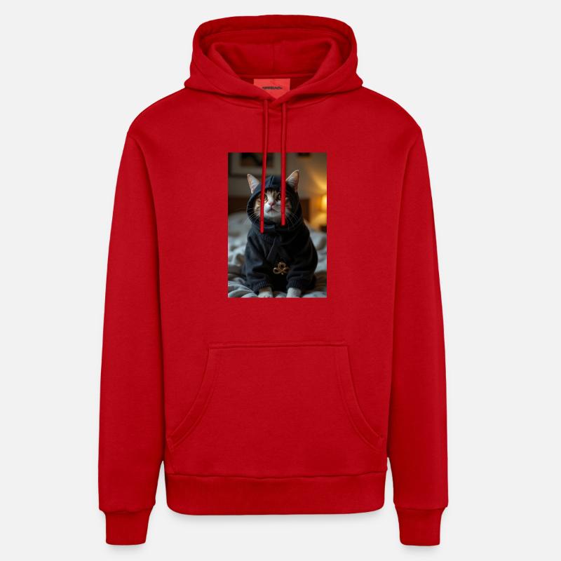 Chat Ninja - Sweat à capuche bio décontracté fabriqué en UE - rouge