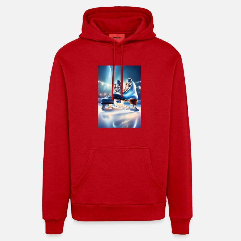 Patins à glace bleus - Sweat à capuche bio décontracté fabriqué en UE - rouge