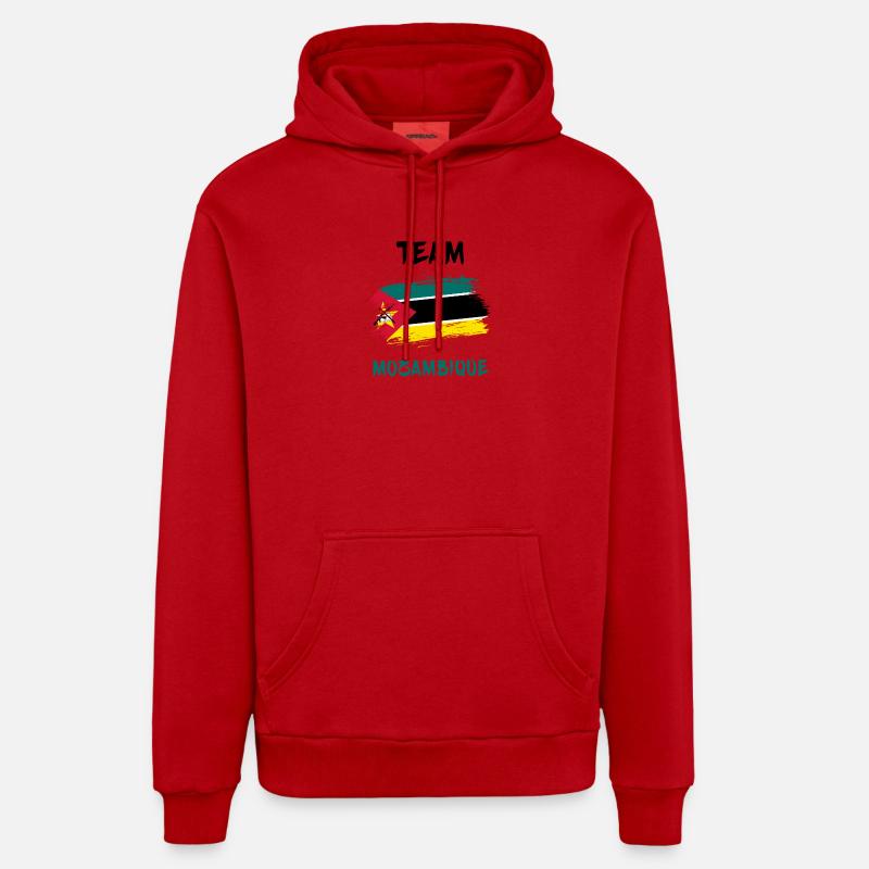 Drapeaux de l'équipe du Mozambique - Sweat à capuche bio décontracté fabriqué en UE - rouge