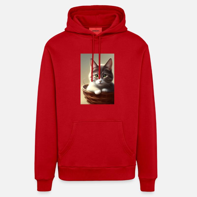 Mignon bébé chat - Sweat à capuche bio décontracté fabriqué en UE - rouge
