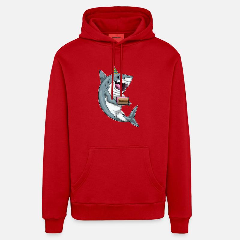 Gâteau d’anniversaire requin - Sweat à capuche bio décontracté fabriqué en UE - rouge