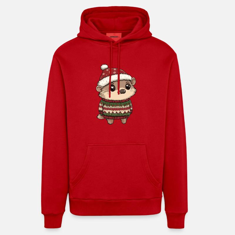 Noël hérisson - Sweat à capuche bio décontracté fabriqué en UE - rouge
