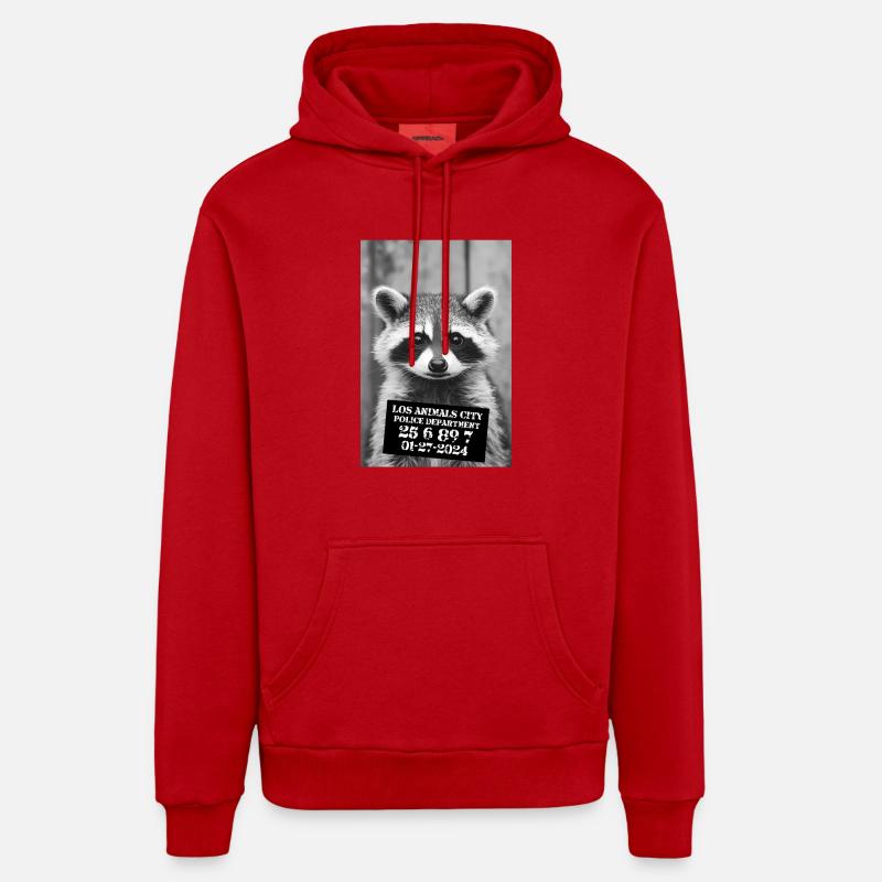 Drôle de raton laveur Mugshot - Sweat à capuche bio décontracté fabriqué en UE - rouge