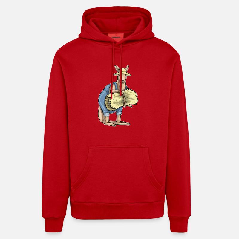 Paille Kangaroo Farmer - Sweat à capuche bio décontracté fabriqué en UE - rouge