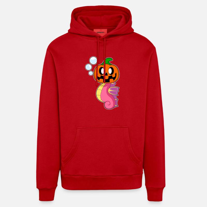 Hippocampe Halloween citrouille - Sweat à capuche bio décontracté fabriqué en UE - rouge
