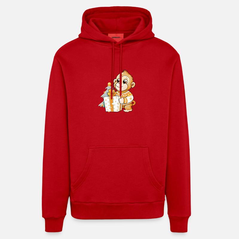 Mignon singe déballage cadeau - Sweat à capuche bio décontracté fabriqué en UE - rouge