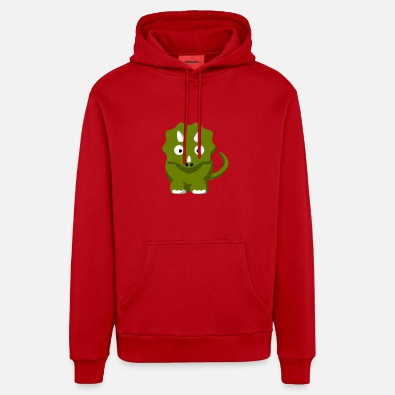 dessin animé Dinosaur Triceratops - Sweat à capuche bio décontracté fabriqué en UE - rouge