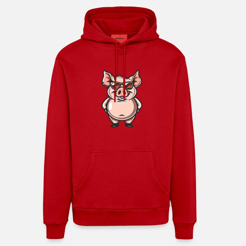Cochon Bande dessinée cool - Sweat à capuche bio décontracté fabriqué en UE - rouge
