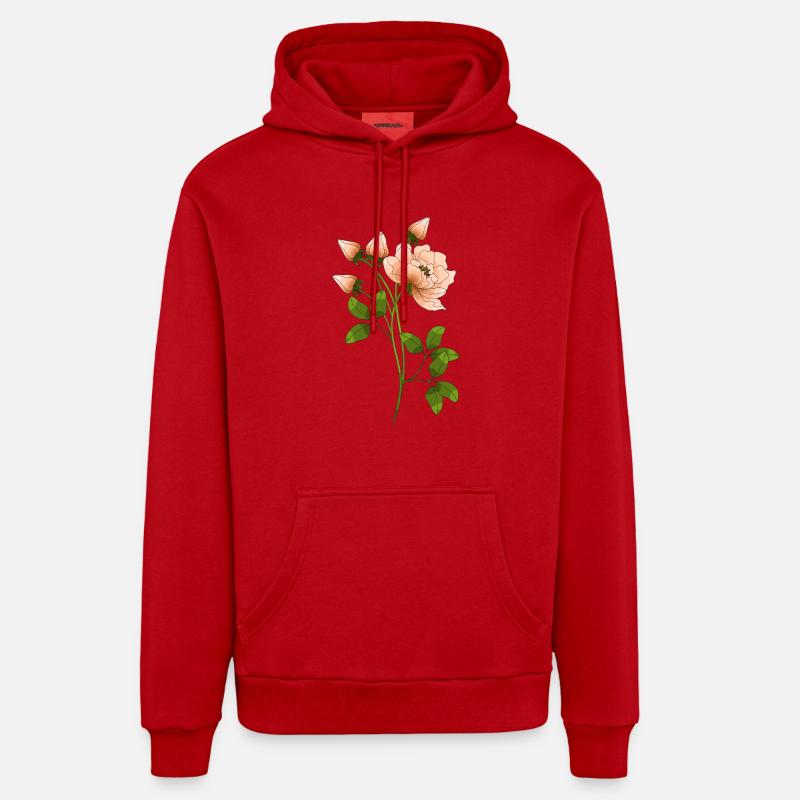 Fleur - Sweat à capuche bio décontracté fabriqué en UE - rouge