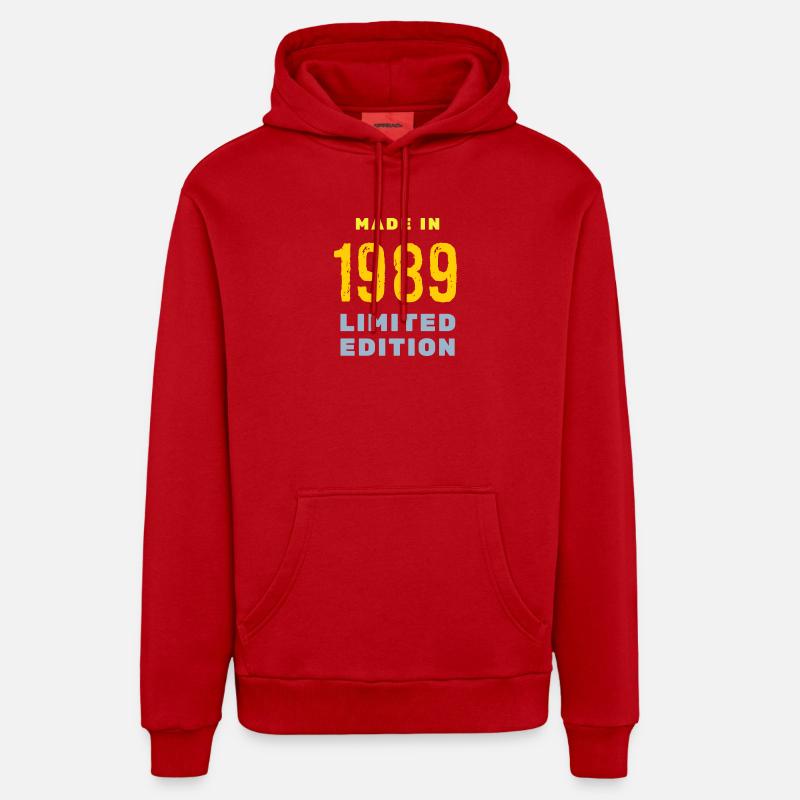 1989 - Sweat à capuche bio décontracté fabriqué en UE - rouge