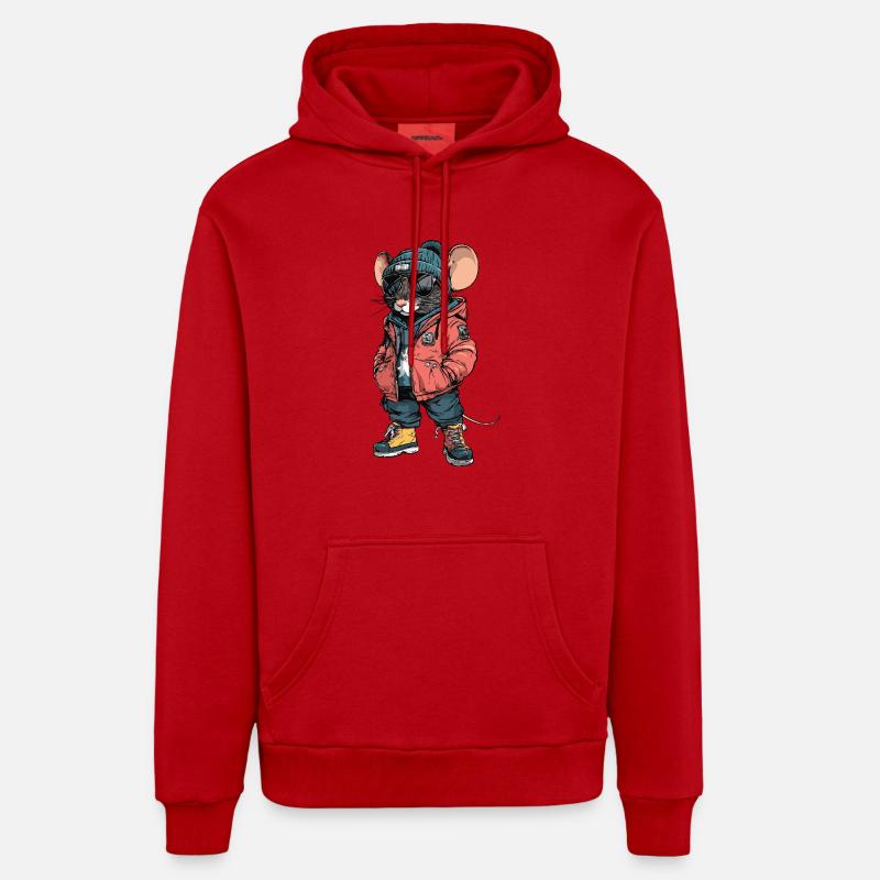 souris drôle d’hiver - Sweat à capuche bio décontracté fabriqué en UE - rouge