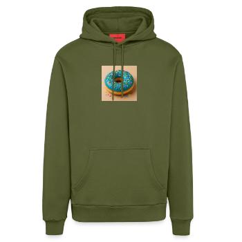 Donut mit Blauem Zuckerguss - Organic Relaxed Hoodie Made in EU - MOSS GREEN - Vorne