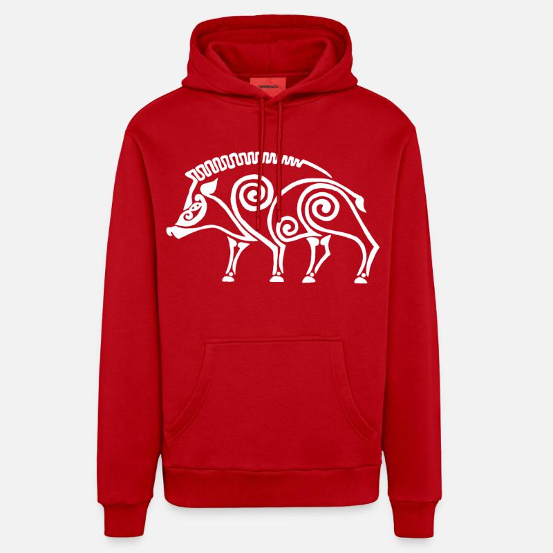 sanglier celte blanc - Sweat à capuche bio décontracté fabriqué en UE - rouge