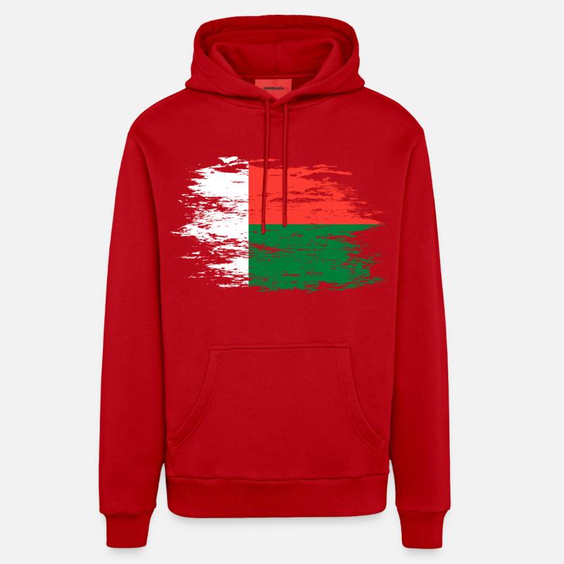 Drapeau de Madagascar utilisé - Sweat à capuche bio décontracté fabriqué en UE - rouge