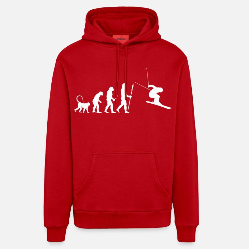 Évolution du ski - Sweat à capuche bio décontracté fabriqué en UE - rouge