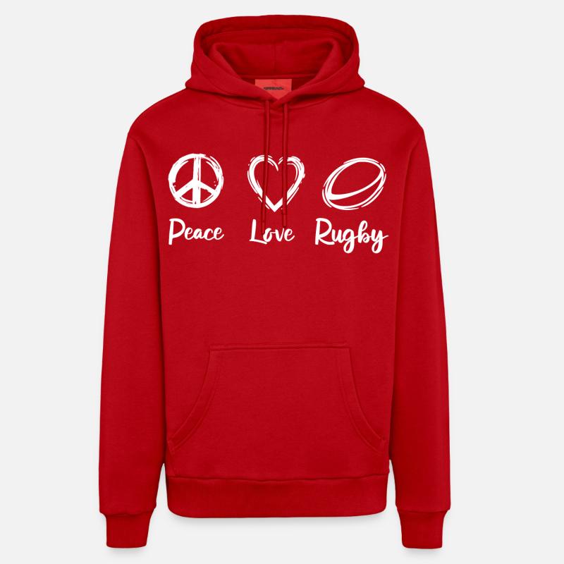 Peace Love Rugby - Sweat à capuche bio décontracté fabriqué en UE - rouge