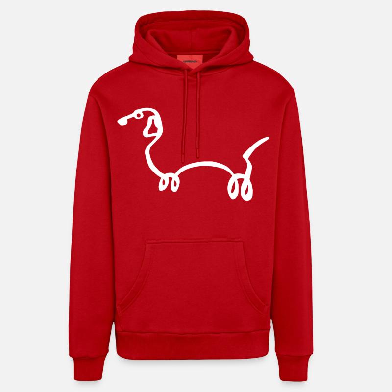 Esquisse du chien blanc - Sweat à capuche bio décontracté fabriqué en UE - rouge