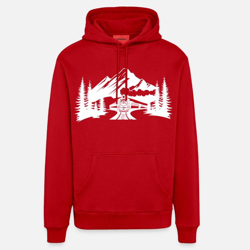 Chemin de fer - Sweat à capuche bio décontracté fabriqué en UE - rouge