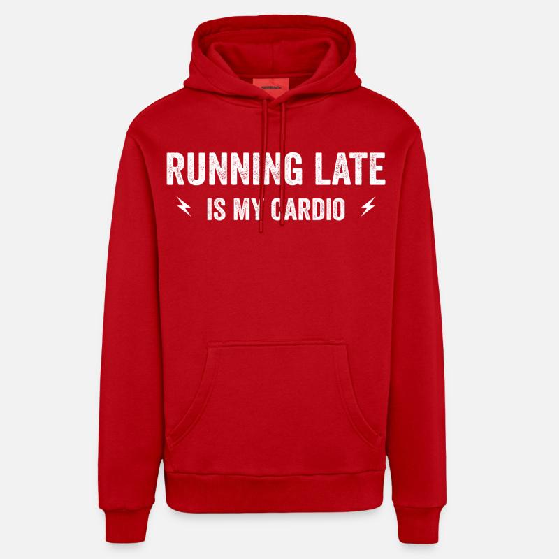 running late is my cardio - Sweat à capuche bio décontracté fabriqué en UE - rouge