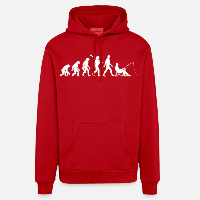 Evolution - Pêcheur, Cadeau de pêche - Sweat à capuche bio décontracté fabriqué en UE - rouge