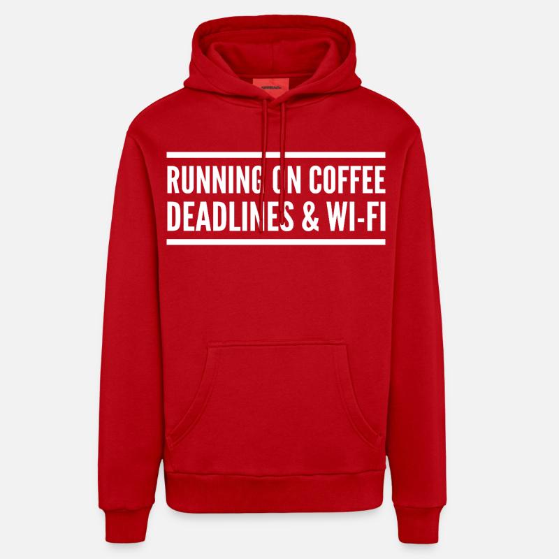 Propulsé par café, délais et Wi-Fi - Sweat à capuche bio décontracté fabriqué en UE - rouge
