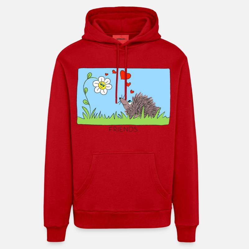AMIS Hérisson et fleur - Sweat à capuche bio décontracté fabriqué en UE - rouge