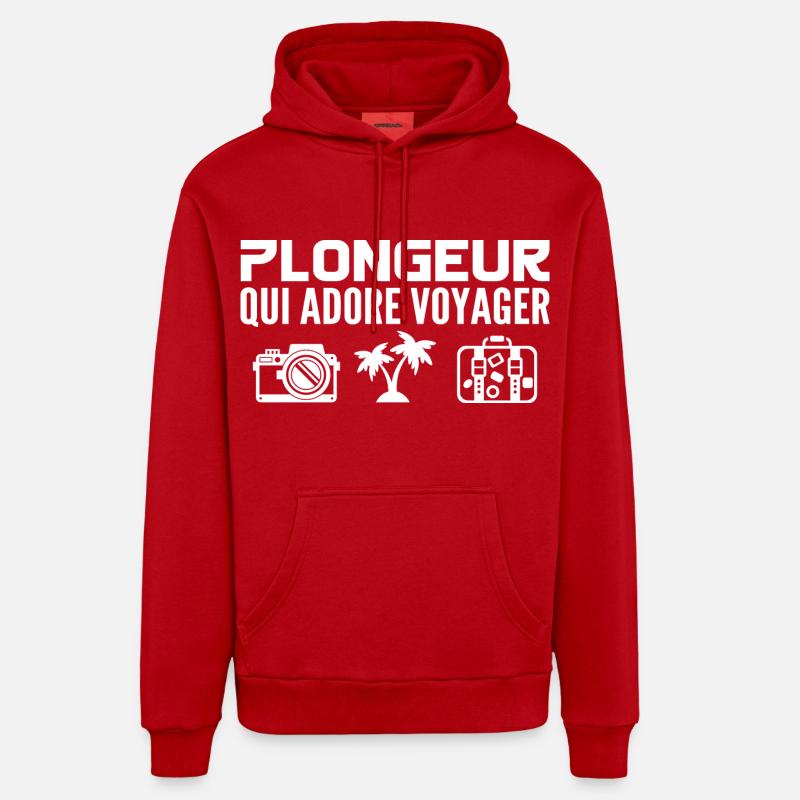 Voyageurs & Plongeurs : Passion & Découverte - Sweat à capuche bio décontracté fabriqué en UE - rouge