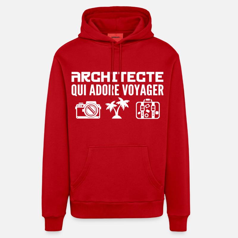 Voyageurs & Architectes : Passion & Découverte - Sweat à capuche bio décontracté fabriqué en UE - rouge